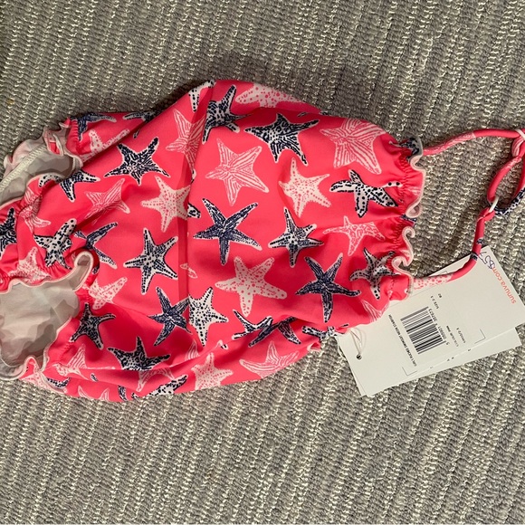 NWT Sunuva Neon Pink Starfish Ruched Swimsuit 2-3T - Picture 2 of 3